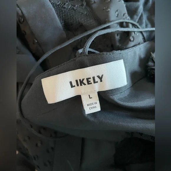 Likely Swiss dot and lace trim strappy top. Black. Size Large - Picture 5 of 7